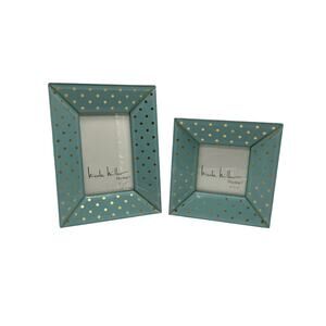 Nicole Miller Home Set of 2 Blue with Gold Polka Dot Frames - 4"x4"and 4"x6"